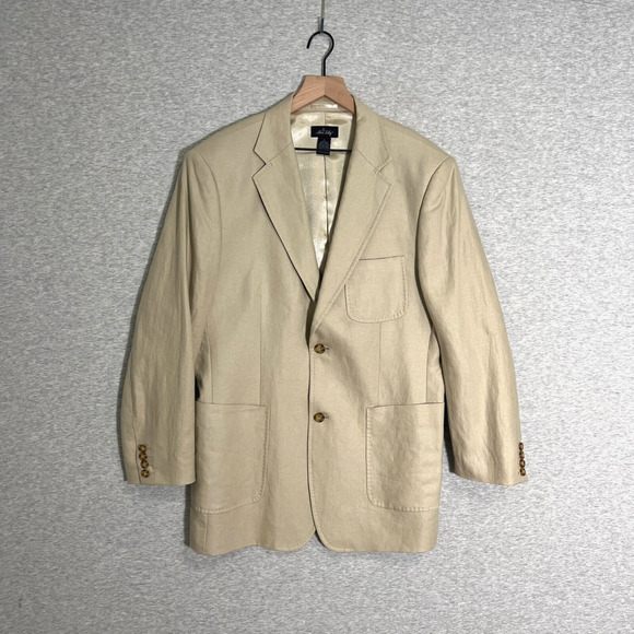 Allen Solly 100% Linen Blazer Mens Large Beige Satin Lining Classic Jacket - Picture 1 of 16